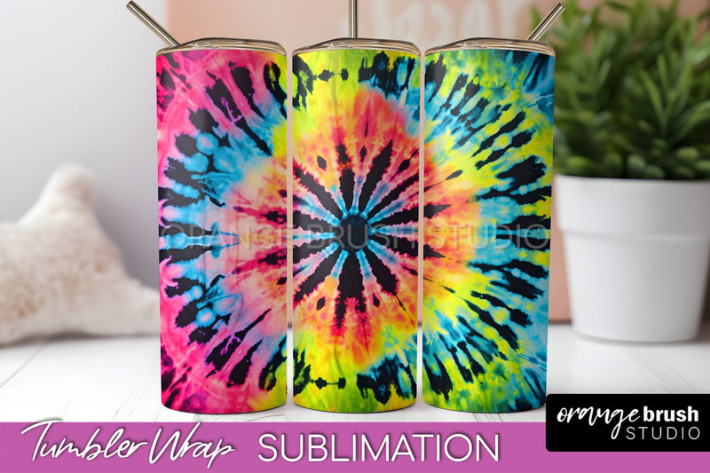 Tie Dye Tumbler Wrap - Neon Tumbler Sublimation Design Sublimation OrangeBrushStudio 