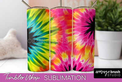 Tie Dye Tumbler Wrap - Neon Tumbler Sublimation Design Sublimation OrangeBrushStudio 