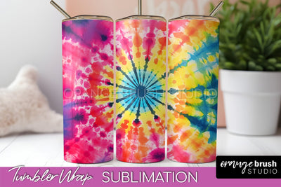Tie Dye Tumbler Wrap - Neon Tumbler Sublimation Design Sublimation OrangeBrushStudio 