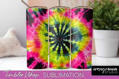 Tie Dye Tumbler Wrap - Neon Tumbler Sublimation Design Sublimation OrangeBrushStudio 