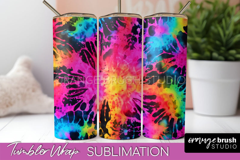 Tie Dye Tumbler Wrap - Neon Tumbler Sublimation Design Sublimation OrangeBrushStudio 