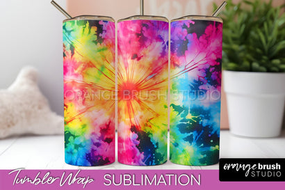 Tie Dye Tumbler Wrap - Neon Tumbler Sublimation Design Sublimation OrangeBrushStudio 