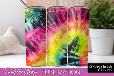 Tie Dye Tumbler Wrap - Neon Tumbler Sublimation Design Sublimation OrangeBrushStudio 