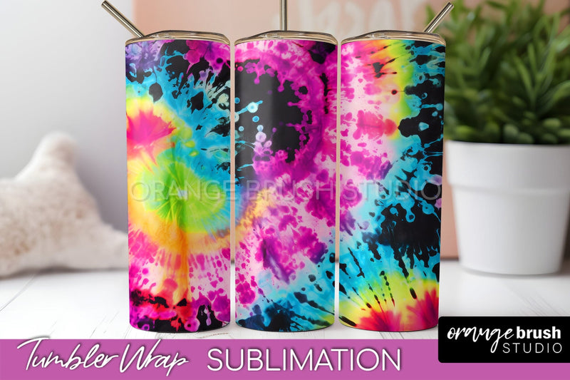 Tie Dye Tumbler Wrap - Neon Tumbler Sublimation Design Sublimation OrangeBrushStudio 