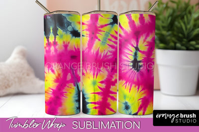 Tie Dye Tumbler Wrap - Neon Tumbler Sublimation Design Sublimation OrangeBrushStudio 