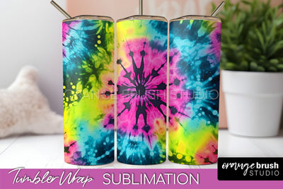 Tie Dye Tumbler Wrap - Neon Tumbler Sublimation Design Sublimation OrangeBrushStudio 