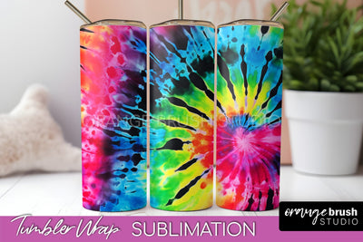 Tie Dye Tumbler Wrap - Neon Tumbler Sublimation Design Sublimation OrangeBrushStudio 