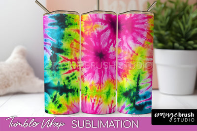 Tie Dye Tumbler Wrap - Neon Tumbler Sublimation Design Sublimation OrangeBrushStudio 