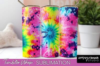Tie Dye Tumbler Wrap - Neon Tumbler Sublimation Design Sublimation OrangeBrushStudio 