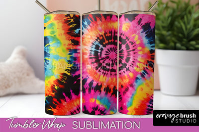 Tie Dye Tumbler Wrap - Neon Tumbler Sublimation Design Sublimation OrangeBrushStudio 