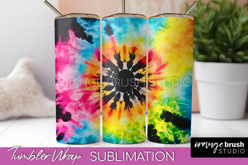 Tie Dye Tumbler Wrap - Neon Tumbler Sublimation Design Sublimation OrangeBrushStudio 
