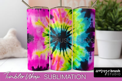 Tie Dye Tumbler Wrap - Neon Tumbler Sublimation Design Sublimation OrangeBrushStudio 