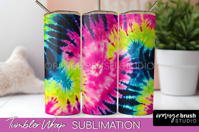 Tie Dye Tumbler Wrap - Neon Tumbler Sublimation Design Sublimation OrangeBrushStudio 
