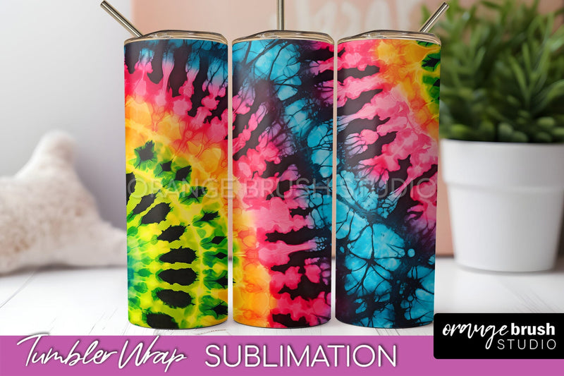 Tie Dye Tumbler Wrap - Neon Tumbler Sublimation Design Sublimation OrangeBrushStudio 