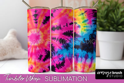 Tie Dye Tumbler Wrap - Neon Tumbler Sublimation Design Sublimation OrangeBrushStudio 