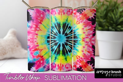 Tie Dye Tumbler Wrap - Neon Tumbler Sublimation Design Sublimation OrangeBrushStudio 