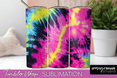 Tie Dye Tumbler Wrap - Neon Tumbler Sublimation Design Sublimation OrangeBrushStudio 