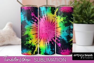 Tie Dye Tumbler Wrap - Neon Tumbler Sublimation Design Sublimation OrangeBrushStudio 