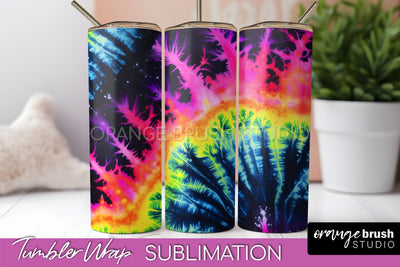 Tie Dye Tumbler Wrap - Neon Tumbler Sublimation Design Sublimation OrangeBrushStudio 