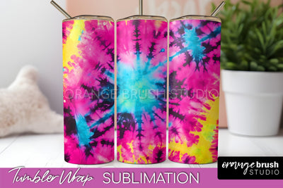 Tie Dye Tumbler Wrap - Neon Tumbler Sublimation Design Sublimation OrangeBrushStudio 