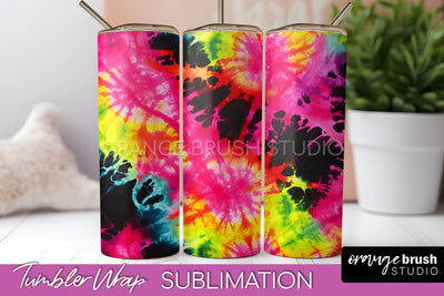 Tie Dye Tumbler Wrap - Neon Tumbler Sublimation Design Sublimation OrangeBrushStudio 