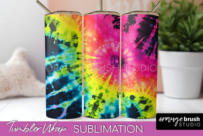 Tie Dye Tumbler Wrap - Neon Tumbler Sublimation Design Sublimation OrangeBrushStudio 
