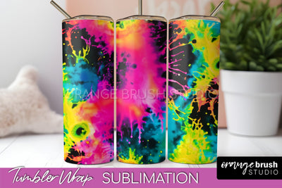 Tie Dye Tumbler Wrap - Neon Tumbler Sublimation Design Sublimation OrangeBrushStudio 