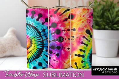 Tie Dye Tumbler Wrap - Neon Tumbler Sublimation Design Sublimation OrangeBrushStudio 