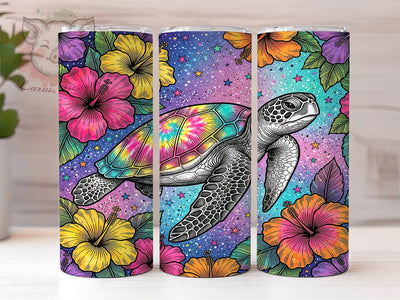 Tie-Dye Turtle Hibiscus 20oz Tumbler, Tie-Dye Turtle, Turtle Hibiscus, Hibiscus Tumbler, Tie-Dye Tumbler, Turtle Tumbler, 20oz Tumbler, Tumbler Wrap Sublimation Lara' s Designs 
