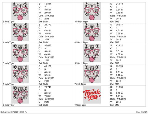 Tiger Bubble Gum Embroidery Design – Cool Tiger with Pink Glasses Machine Embroidery File, Trendy Animal Design Embroidery/Applique DESIGNS PatternFeed8 