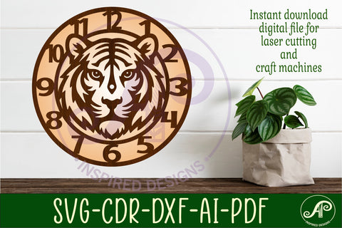 Tiger Clock SVG, Tiger Face Wall Clock Laser Cut File SVG APInspireddesigns 