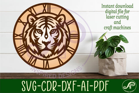 Tiger Clock SVG, Tiger Face Wall Clock Laser Cut File SVG APInspireddesigns 