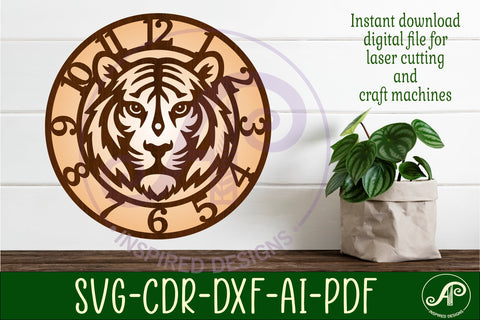 Tiger Clock SVG, Tiger Face Wall Clock Laser Cut File SVG APInspireddesigns 