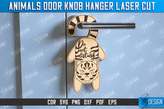 Tiger Door Knob Hanger | Children's Room | Door Sign | Baby Animals | CNC File SVG Fly Design 