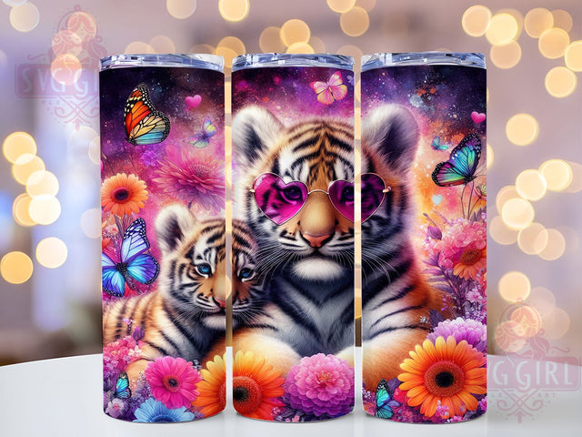 Tiger Family Floral Safari Tumbler Wrap, Baby Animal Design, Floral Tiger Art, Family Wildlife Cup, Safari Animal Gift, Sweet Tiger Wrap, Motherhood Sublimation Sublimation SvggirlplusArt 