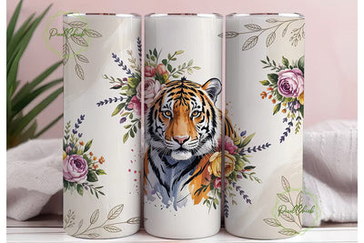 Tiger Floral Watercolor 20oz Tumbler Sublimation PixelChick 