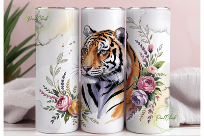 Tiger Floral Watercolor 20oz Tumbler Sublimation PixelChick 