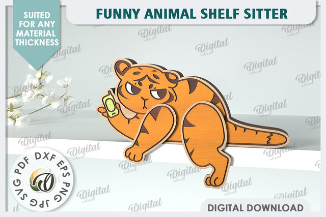 Tiger Funny Decor Laser Cut. Cute Animal. Shelf Sitter SVG SVG Evgenyia Guschina 