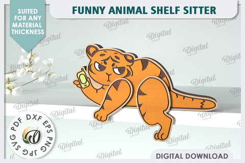 Tiger Funny Decor Laser Cut. Cute Animal. Shelf Sitter SVG SVG Evgenyia Guschina 
