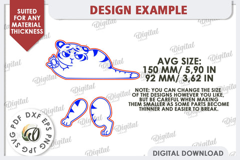 Tiger Funny Decor Laser Cut. Cute Animal. Shelf Sitter SVG SVG Evgenyia Guschina 