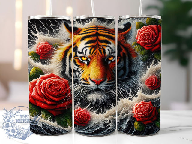 Tiger Rose Water 20oz Tumbler Wrap, Rose Flower Tumbler, Water Splash Design, 20oz Sublimation Wrap, Wild Animal Drinkware, Floral Tiger Art, Exotic Tumbler Design Sublimation ToriDesigns 