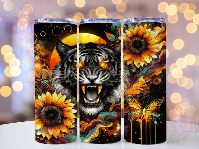 Tiger Sunflower Floral 20oz Tumbler Wrap, Sunflower Tumbler Design, 20oz Sublimation Wrap, Floral Tiger Art, Wild Animal Tumbler, Vibrant Floral Drinkware, Nature Lover Tumbler Sublimation SvggirlplusArt 