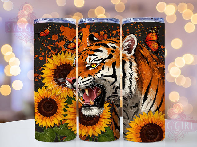 Tiger Sunflower Floral 20oz Tumbler Wrap, Sunflower Tumbler Design, 20oz Sublimation Wrap, Floral Tiger Art, Wild Animal Tumbler, Vibrant Floral Drinkware, Nature Lover Tumbler Sublimation SvggirlplusArt 