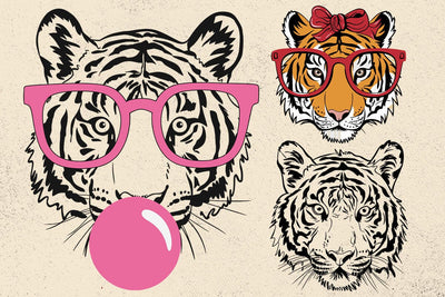 Tiger svg, tiger with glasses bubble gum , Tiger mascot svg , funny Wild Animal head Clipart, mascot logo Vector SVG DesignDestine 