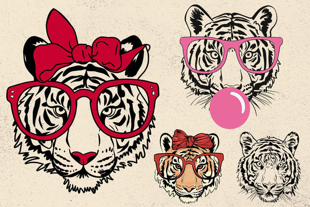 Tiger svg, tiger with glasses bubble gum , Tiger mascot svg , funny Wild Animal head Clipart, mascot logo Vector SVG DesignDestine 