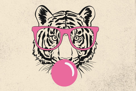Tiger svg, tiger with glasses bubble gum , Tiger mascot svg , funny Wild Animal head Clipart, mascot logo Vector SVG DesignDestine 