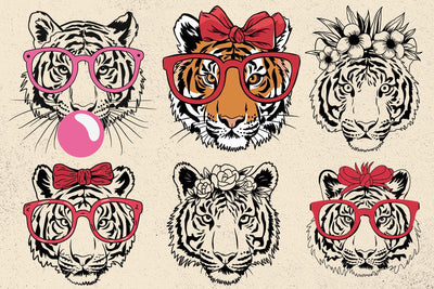 Tiger svg, tiger with glasses bubble gum , Tiger mascot svg , funny Wild Animal head Clipart, mascot logo Vector SVG DesignDestine 