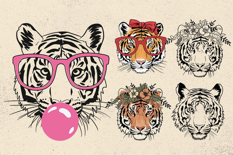 Tiger svg, tiger with glasses bubble gum , Tiger mascot svg , funny Wild Animal head Clipart, mascot logo Vector SVG DesignDestine 