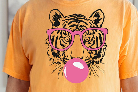 Tiger svg, tiger with glasses bubble gum , Tiger mascot svg , funny Wild Animal head Clipart, mascot logo Vector SVG DesignDestine 