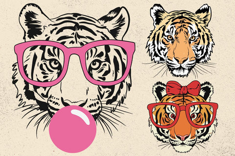Tiger svg, tiger with glasses bubble gum , Tiger mascot svg , funny Wild Animal head Clipart, mascot logo Vector SVG DesignDestine 